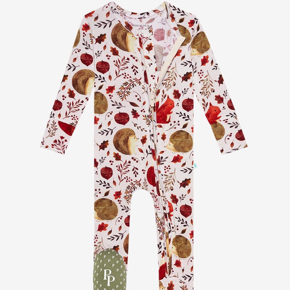 Posh Peanut FALL squirrels and acorn zippered onesie